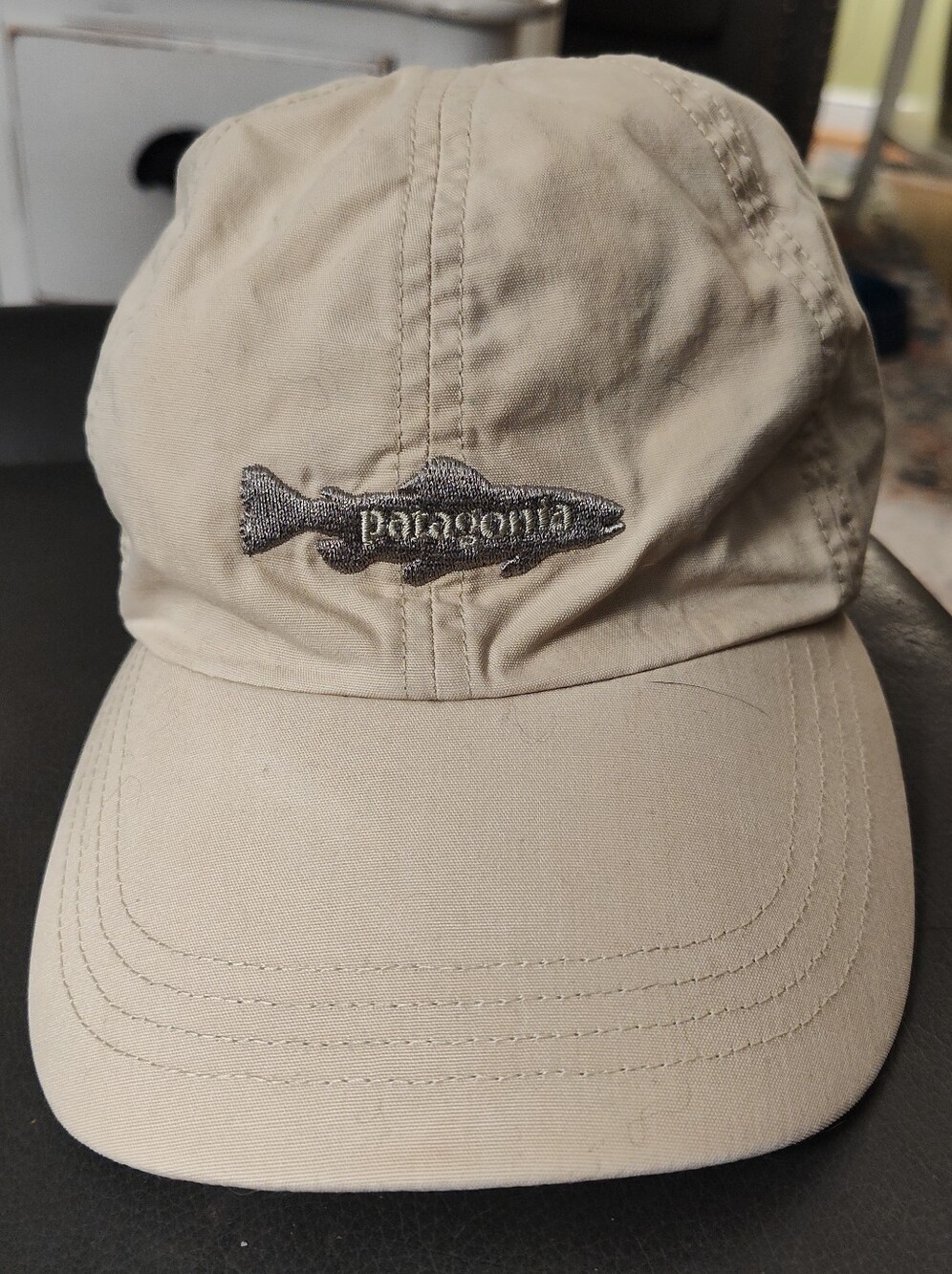 RARE 2007 Patagonia 6-Panel Tan Embroidered Fly Fishing Logo Trout Cap/Hat 28863
